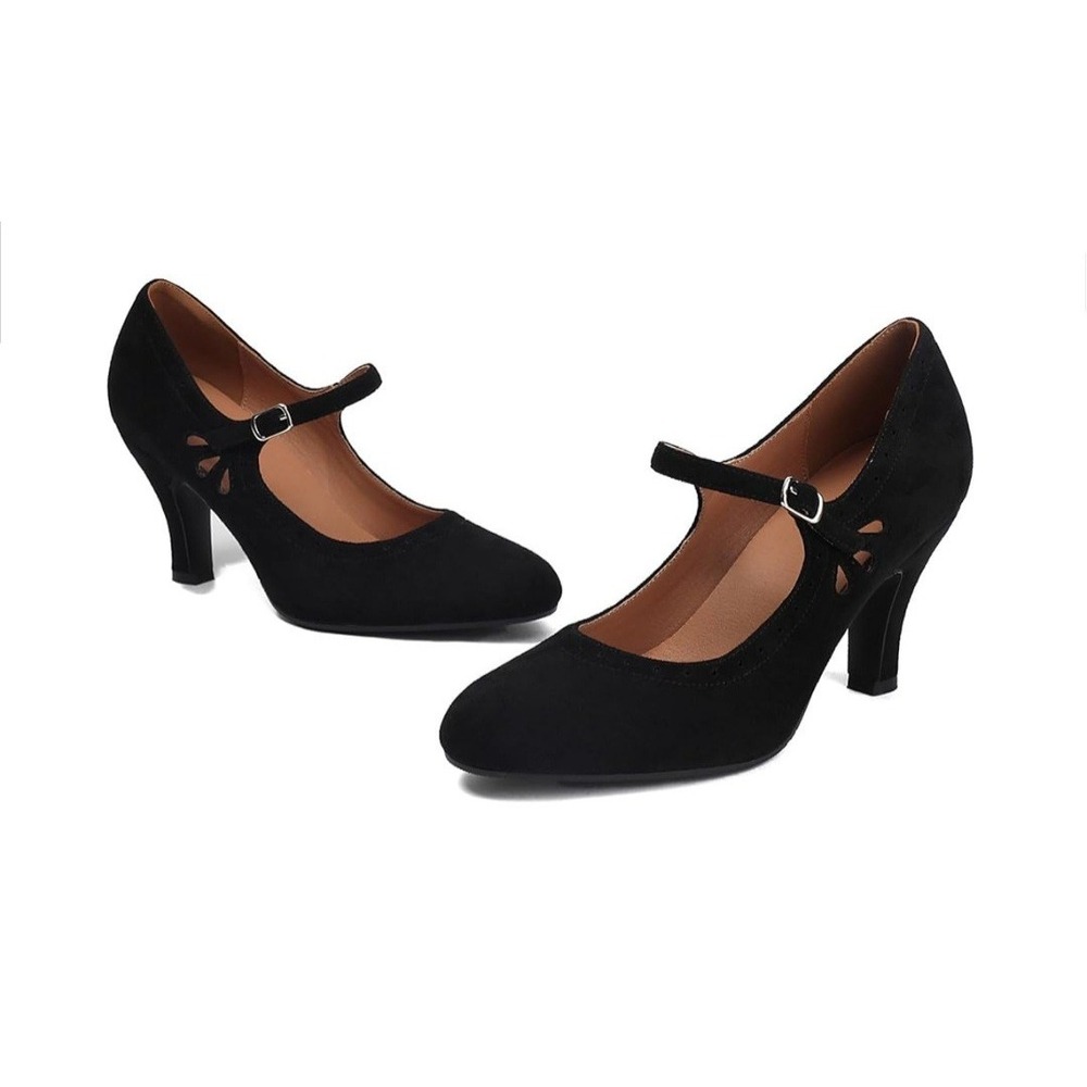 Womens Suede Mary Jane Grandma Heels 9 Black  Peasant Cottagecore Preppy Witchy